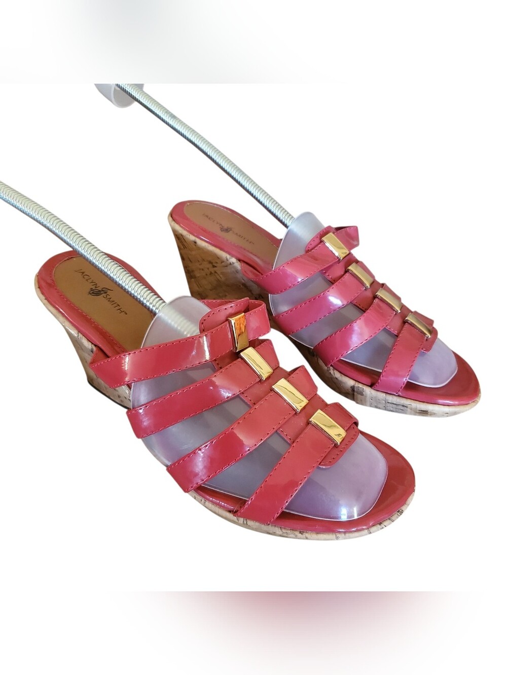 Jaclyn Smith Coral Red Wedge Strappy Sandals Womens Size 7 Medium